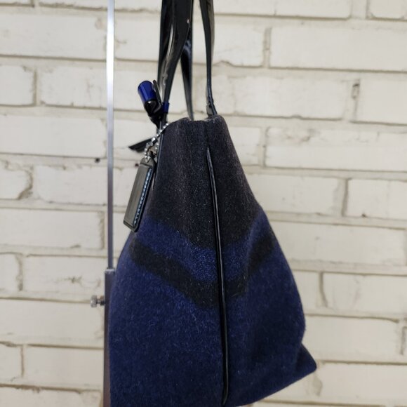 Nwot Coach Wool Blue & Black Satchel Handbag Purse - Picture 4 of 15